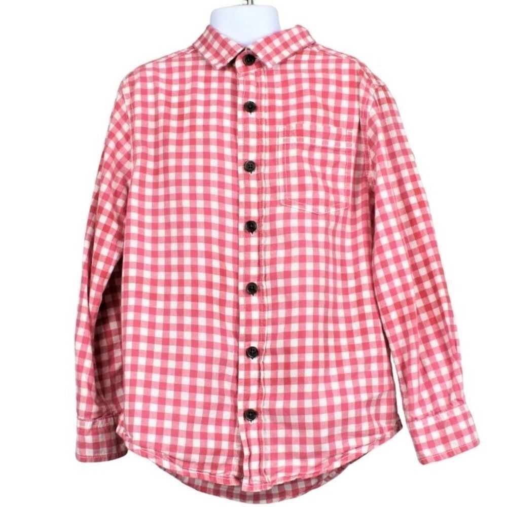 Shirt Button Down Long Sleeve Collard Gingham Checks Pink Boys Size Small